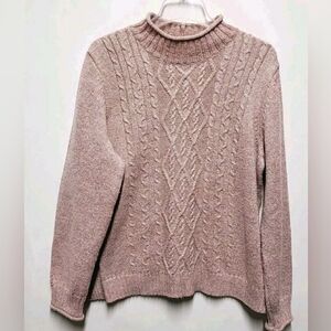 Alfred Dunner Pink Cable Knit Pullover Sweater Mock Neck Women's XL Sparkle